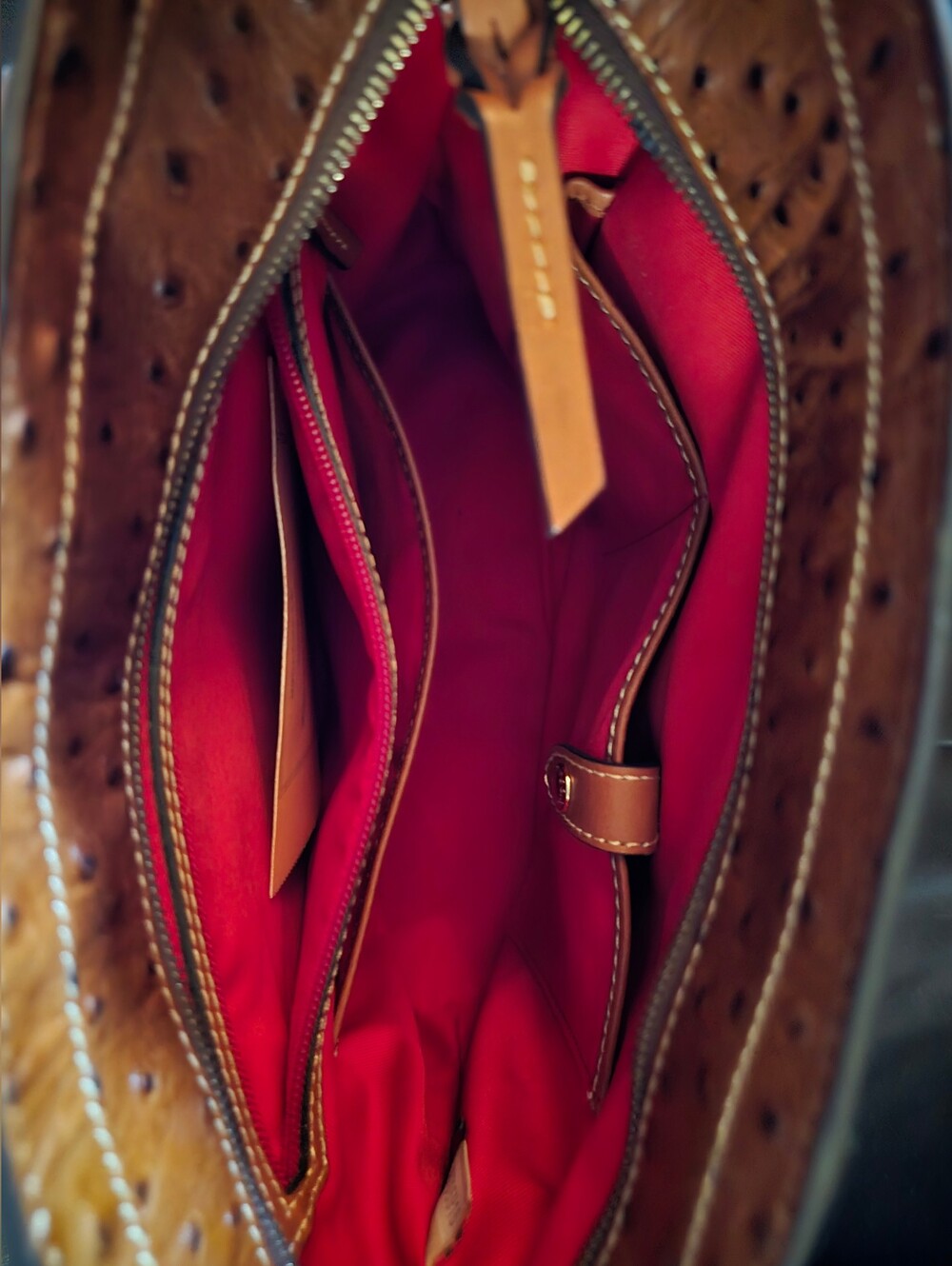 Dooney & Bourke Brown Ostrich Leather Tote Bag - Picture 5 of 7